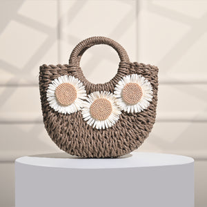 Quirvana Daisy Charm Handbag - Caramel Brown & Beige