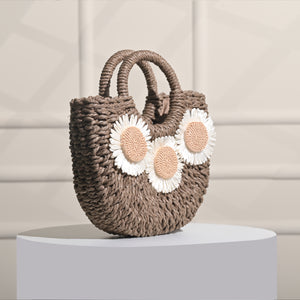 Quirvana Daisy Charm Handbag - Caramel Brown & Beige