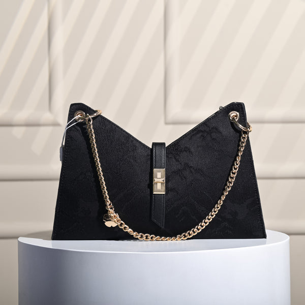 Luxe Crest Chain Handbag - Black