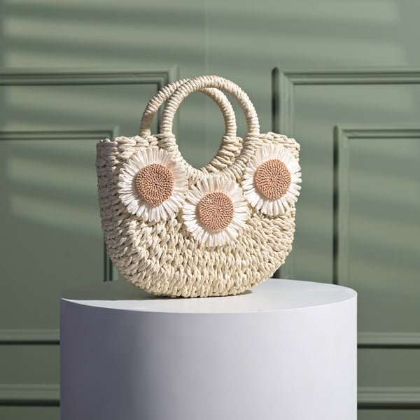 Quirvana Daisy Charm Handbag - Natural Beige