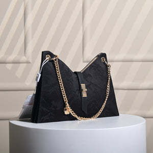 Luxe Crest Chain Handbag - Black