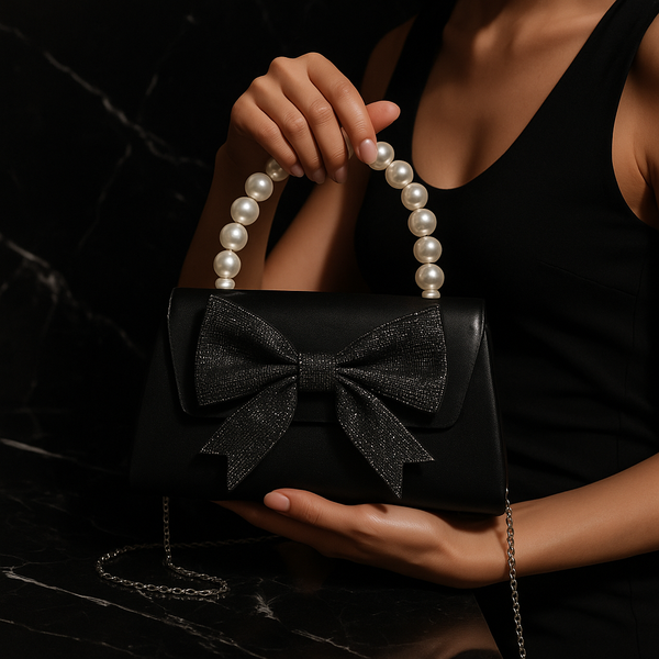 Midnight Pearl Affair Bow Bag — Black Glam Edition